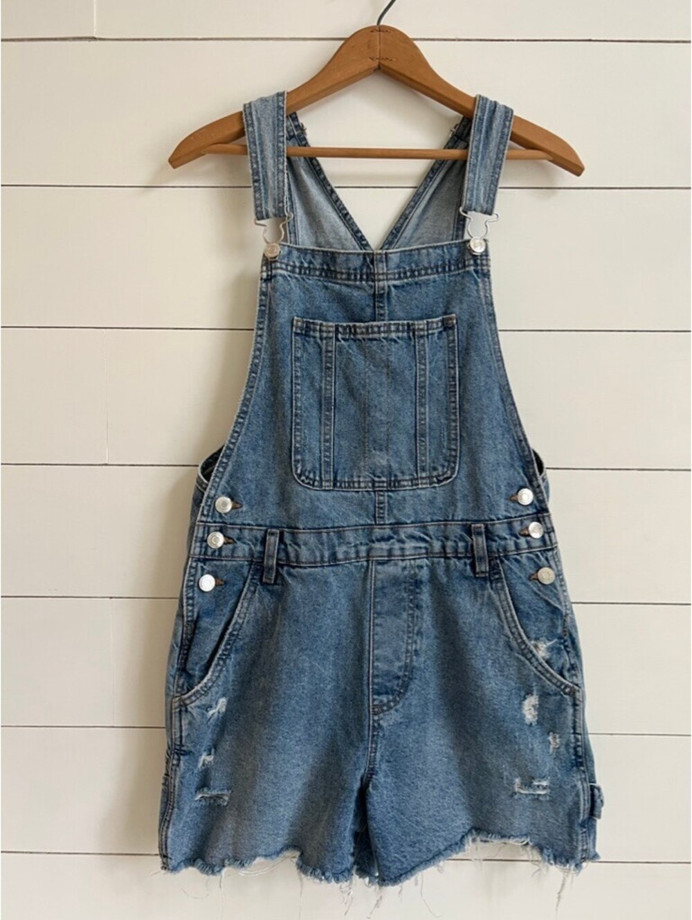 Cotton On Utility Denim Short Overalls Distressed Medium Wash Size 6 Small